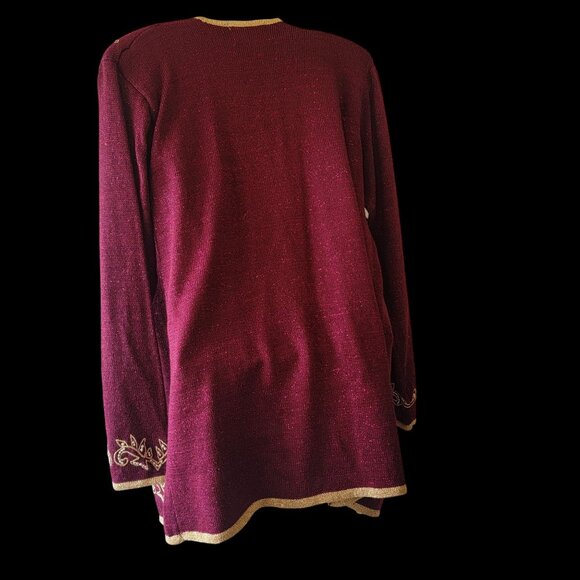 Vintage 90S Y2K Jaclyn Smith Petite Burgundy Cardigan Embroidery & Pearls Accent - Picture 5 of 14